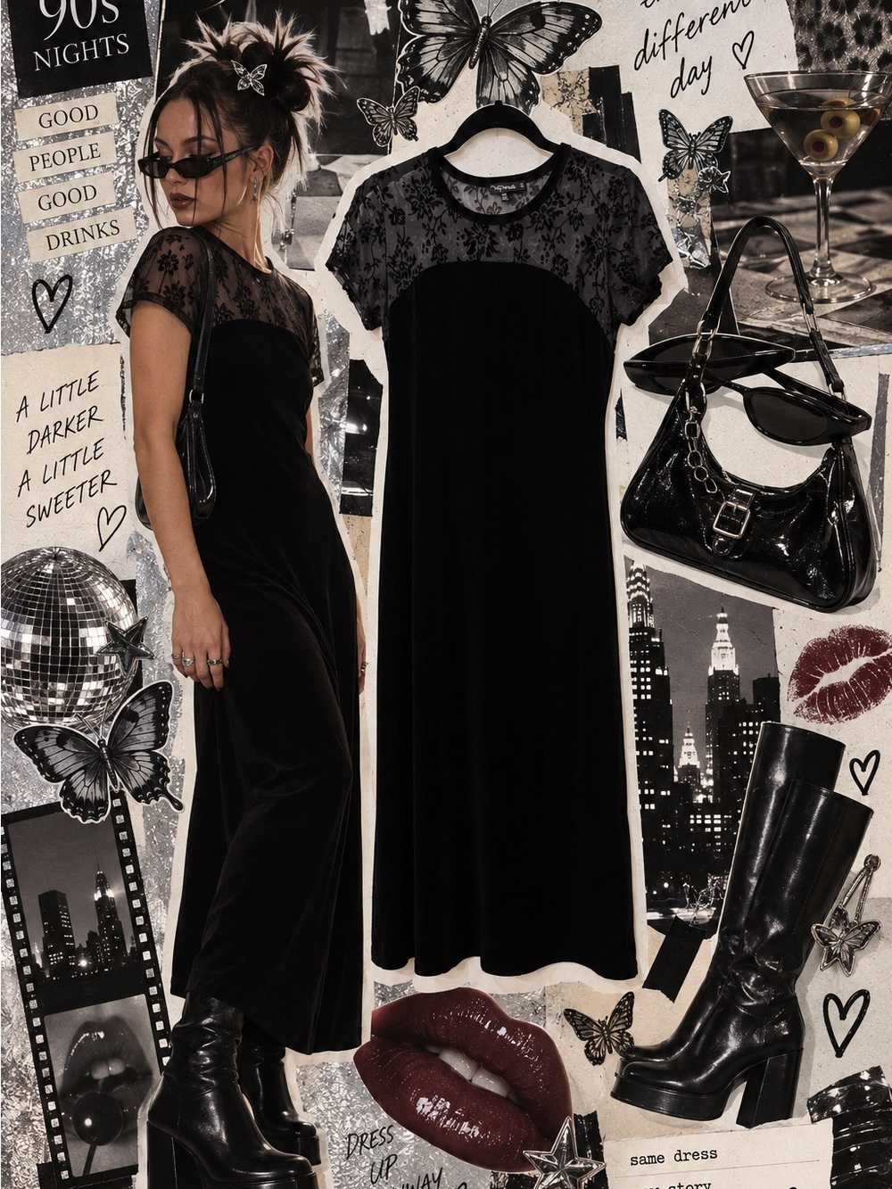My Michelle Black Velvet-Look Floral Mesh Maxi Dress